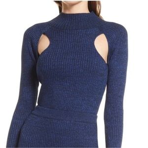 Open Edit NWOT Metallic Blue Cutout Knit Sweater Size XXS